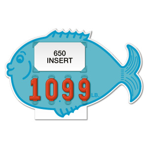 Light Blue Fish Shaped Price Tag (4-digit 1" Numbers) - Printed "LB"