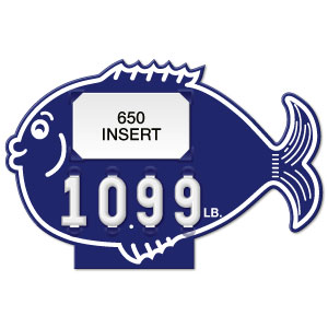Dark Blue Fish Shaped Price Tag (4-digit 1" Numbers) - Printed "LB"