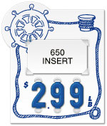 White Price Tag with Blue Helms Wheel Graphic (3-digit 1" Numbers) - Printed "LB"